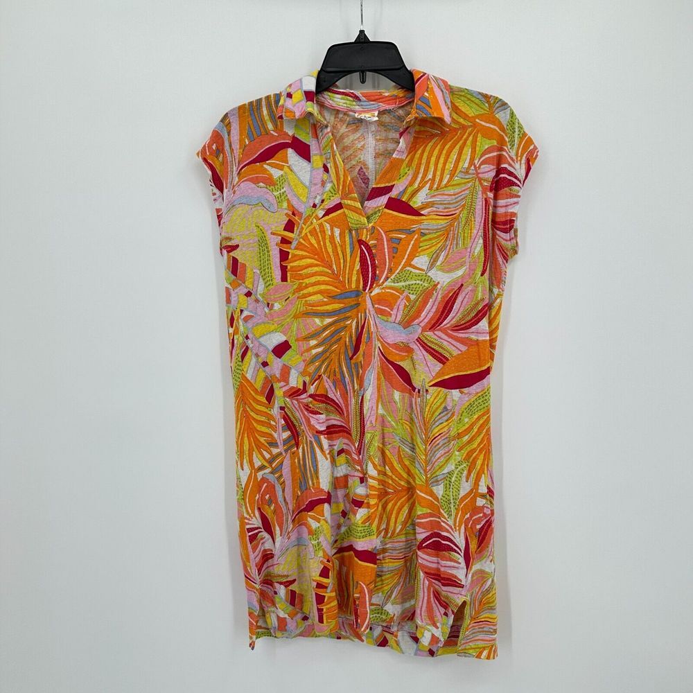 C&C California Shift Dress Cover Up M Orange Cap Sleeve Hawaiian Tropical Beach‎